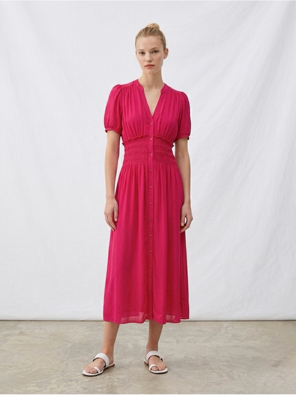Zara Bold Pink Button Down Midi Dress